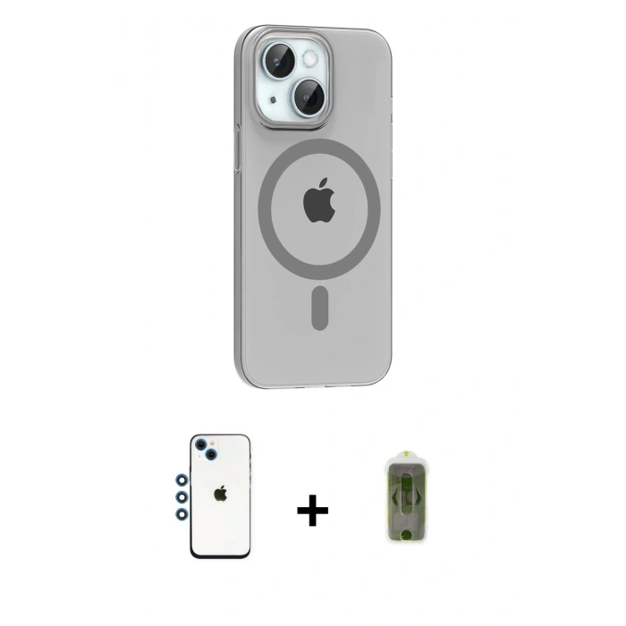 MARSİLYAN™- iPhone 14 Kılıf Pusula Form Özel Seri - Siyah Joko Magic 5D Hayalet Cam + Shine Kamera Lens - MI