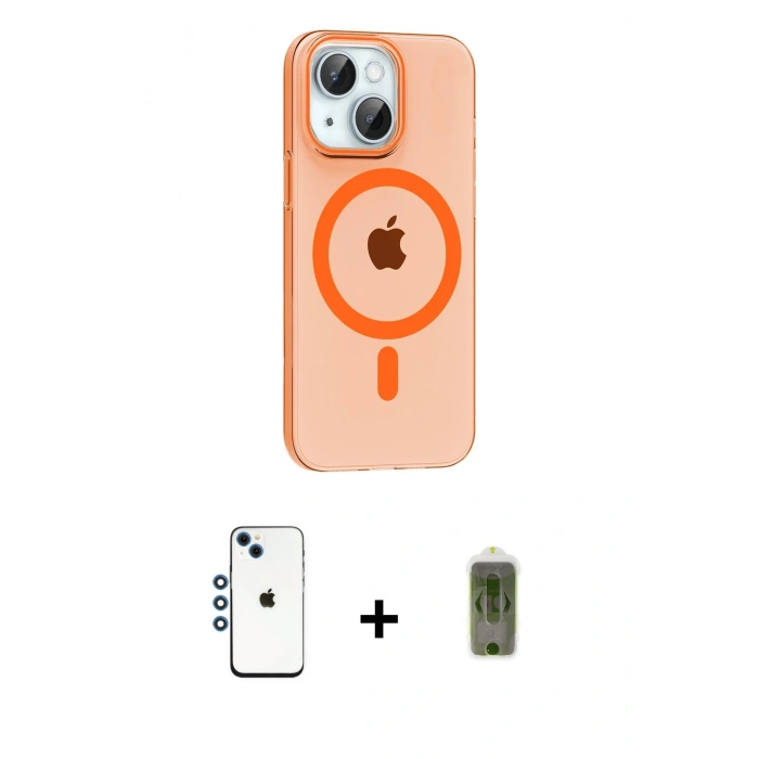 MARSİLYAN™- iPhone 14 Kılıf Pusula Form Özel Seri - Siyah Joko Magic 5D Hayalet Cam + Shine Kamera Lens - MI