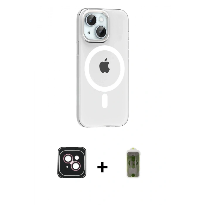 MARSİLYAN™- iPhone 14 Kılıf Pusula Form Özel Seri - Siyah Joko Magic 5D Hayalet Cam + PVD Metal Kamera Lens - PE