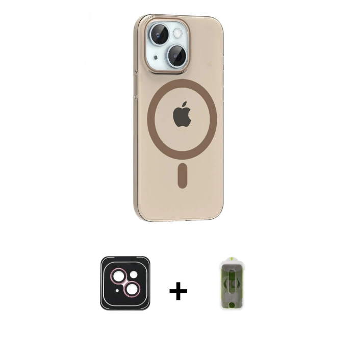 MARSİLYAN™- iPhone 14 Kılıf Pusula Form Özel Seri - Siyah Joko Magic 5D Hayalet Cam + PVD Metal Kamera Lens - PE