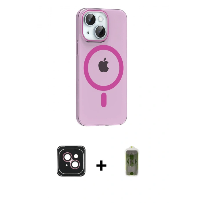 MARSİLYAN™- iPhone 14 Kılıf Pusula Form Özel Seri - Siyah Joko Magic 5D Hayalet Cam + PVD Metal Kamera Lens - PE