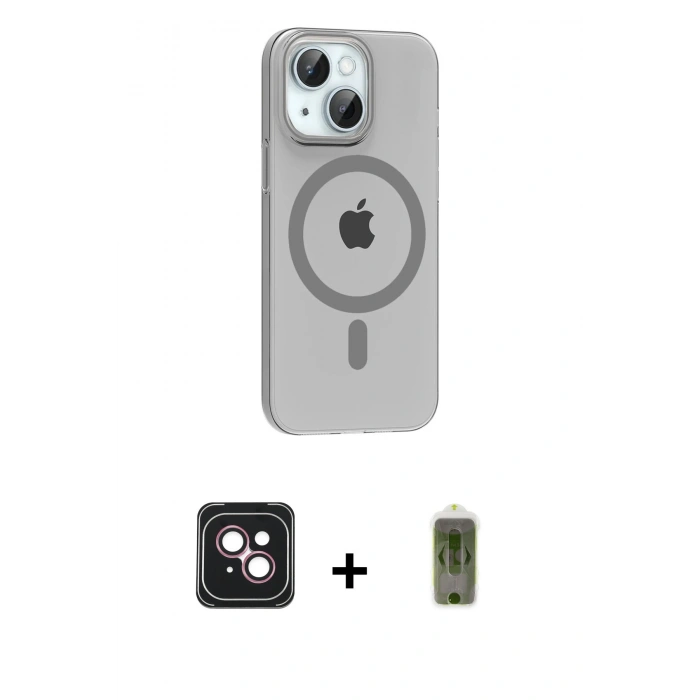 MARSİLYAN™- iPhone 14 Kılıf Pusula Form Özel Seri - Siyah Joko Magic 5D Hayalet Cam + PVD Metal Kamera Lens - PE