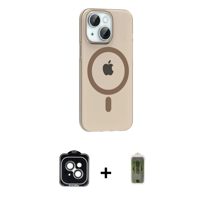 MARSİLYAN™- iPhone 14 Kılıf Pusula Form Özel Seri - Siyah Joko Magic 5D Hayalet Cam + PVD Metal Kamera Lens - YL