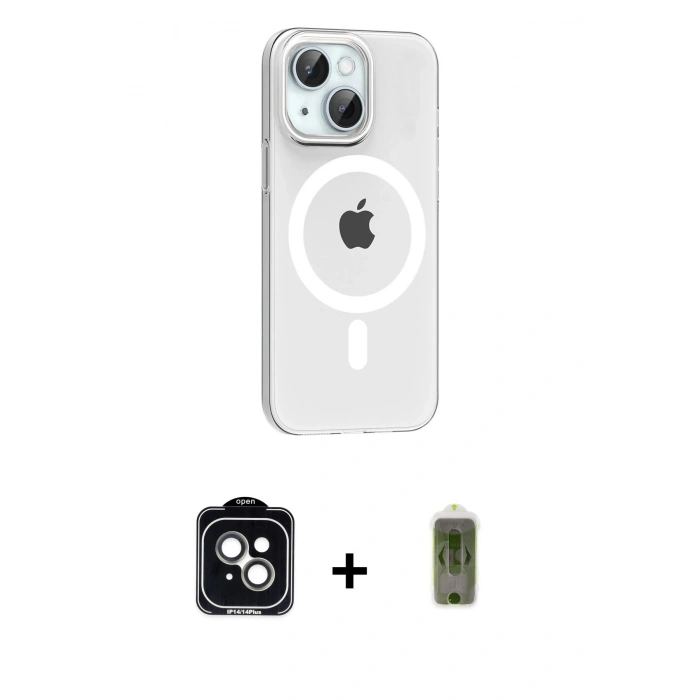 MARSİLYAN™- iPhone 14 Kılıf Pusula Form Özel Seri - Siyah Joko Magic 5D Hayalet Cam + PVD Metal Kamera Lens - YL