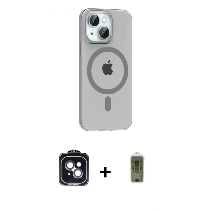 MARSİLYAN™- iPhone 14 Kılıf Pusula Form Özel Seri - Siyah Joko Magic 5D Hayalet Cam + PVD Metal Kamera Lens - SH