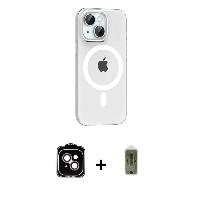 MARSİLYAN™- iPhone 14 Kılıf Pusula Form Özel Seri - Siyah Joko Magic 5D Hayalet Cam + PVD Metal Kamera Lens - TU