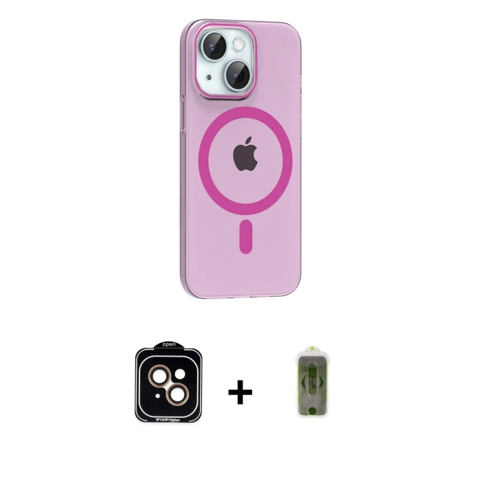 MARSİLYAN™- iPhone 14 Kılıf Pusula Form Özel Seri - Siyah Joko Magic 5D Hayalet Cam + PVD Metal Kamera Lens - TU