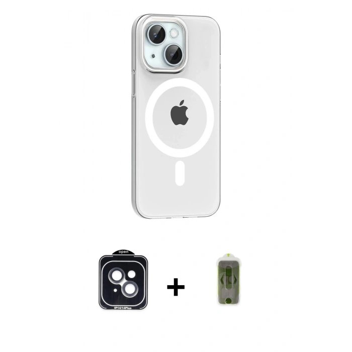 MARSİLYAN™- iPhone 14 Kılıf Pusula Form Özel Seri - Siyah Joko Magic 5D Hayalet Cam + PVD Metal Kamera Lens - SH