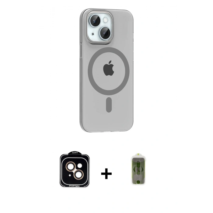 MARSİLYAN™- iPhone 14 Kılıf Pusula Form Özel Seri - Siyah Joko Magic 5D Hayalet Cam + PVD Metal Kamera Lens - TU