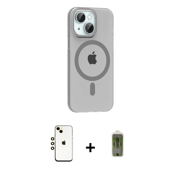 MARSİLYAN™- iPhone 14 Kılıf Pusula Form Özel Seri - Siyah Joko Magic 5D Hayalet Cam + Shine Kamera Lens - GD