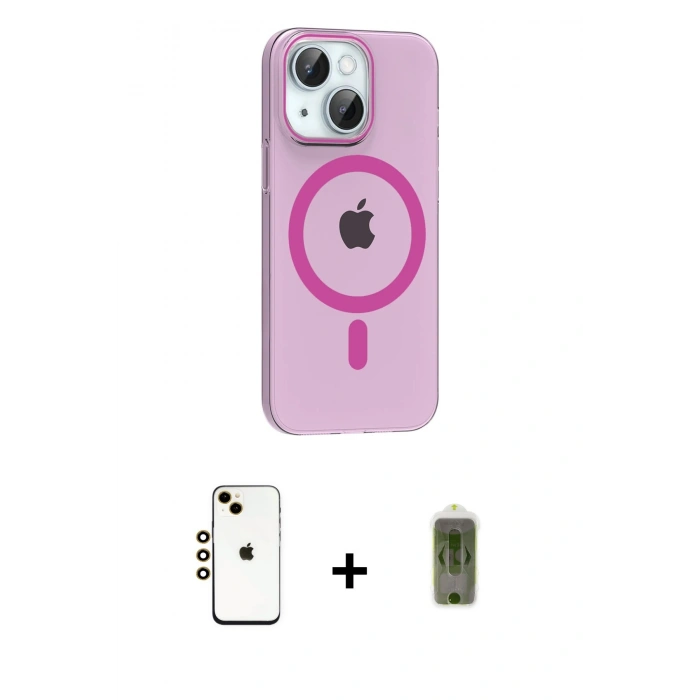 MARSİLYAN™- iPhone 14 Kılıf Pusula Form Özel Seri - Siyah Joko Magic 5D Hayalet Cam + Shine Kamera Lens - GD