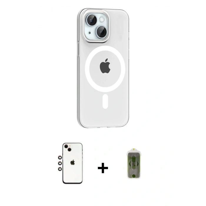 MARSİLYAN™- iPhone 14 Kılıf Pusula Form Özel Seri - Siyah Joko Magic 5D Hayalet Cam + Shine Kamera Lens - GI