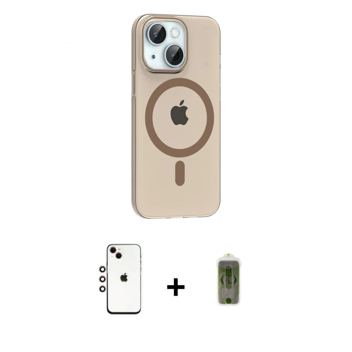MARSİLYAN™- iPhone 14 Kılıf Pusula Form Özel Seri - Siyah Joko Magic 5D Hayalet Cam + Shine Kamera Lens - GI