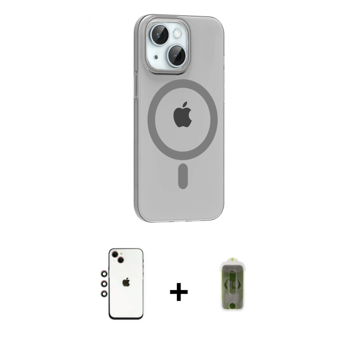 MARSİLYAN™- iPhone 14 Kılıf Pusula Form Özel Seri - Siyah Joko Magic 5D Hayalet Cam + Shine Kamera Lens - GI