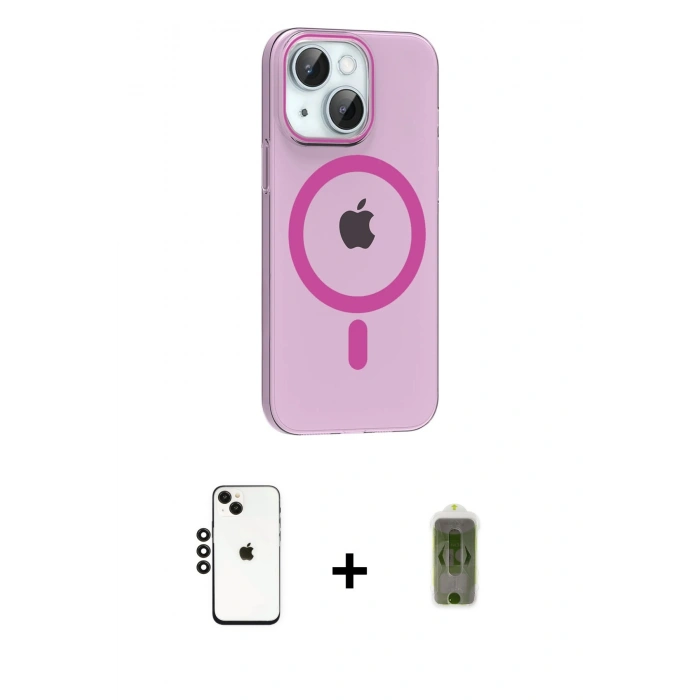 MARSİLYAN™- iPhone 14 Kılıf Pusula Form Özel Seri - Siyah Joko Magic 5D Hayalet Cam + Shine Kamera Lens - SH