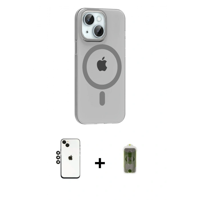 MARSİLYAN™- iPhone 14 Kılıf Pusula Form Özel Seri - Siyah Joko Magic 5D Hayalet Cam + Shine Kamera Lens - SH