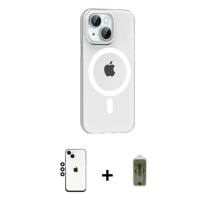 MARSİLYAN™- iPhone 14 Kılıf Pusula Form Özel Seri - Siyah Joko Magic 5D Hayalet Cam + Shine Kamera Lens - SH