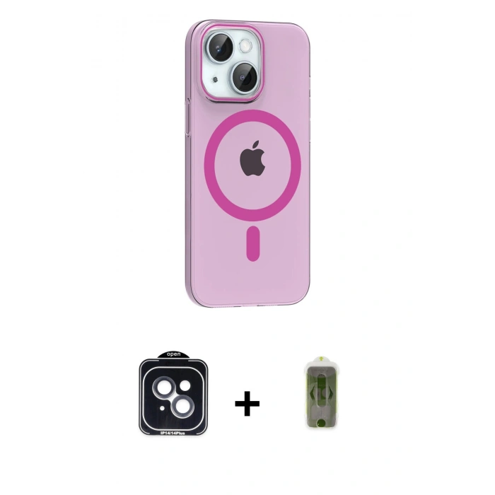 MARSİLYAN™- iPhone 14 Kılıf Pusula Form Özel Seri - Siyah Joko Magic 5D Hayalet Cam + PVD Metal Kamera Lens - SH