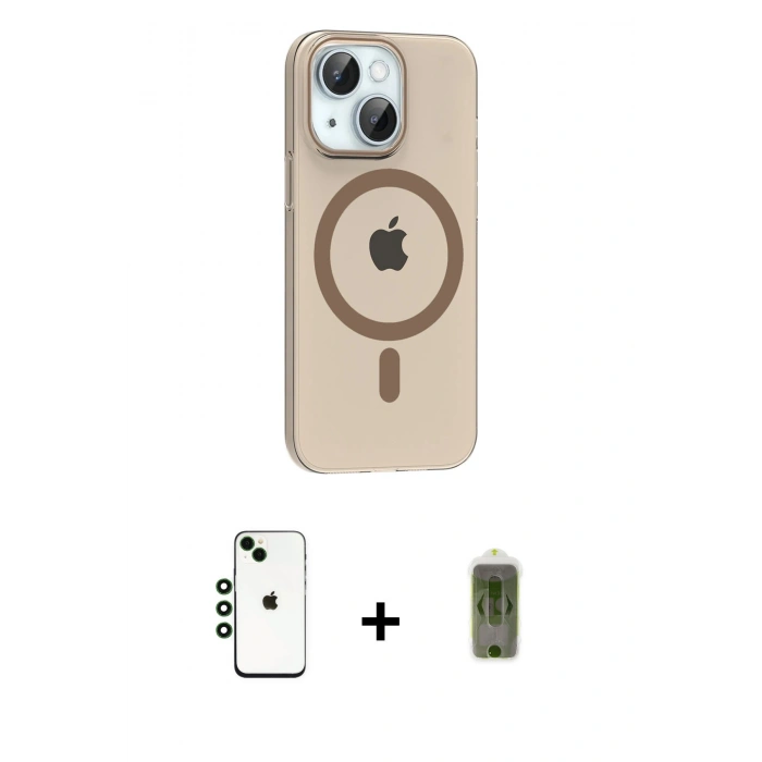 MARSİLYAN™- iPhone 14 Kılıf Pusula Form Özel Seri - Siyah Joko Magic 5D Hayalet Cam + Shine Kamera Lens - YL