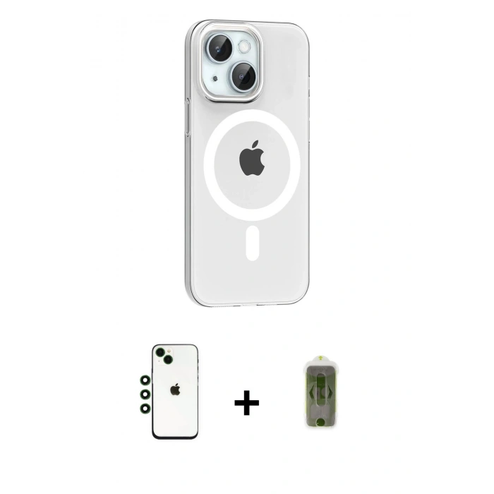MARSİLYAN™- iPhone 14 Kılıf Pusula Form Özel Seri - Siyah Joko Magic 5D Hayalet Cam + Shine Kamera Lens - YL