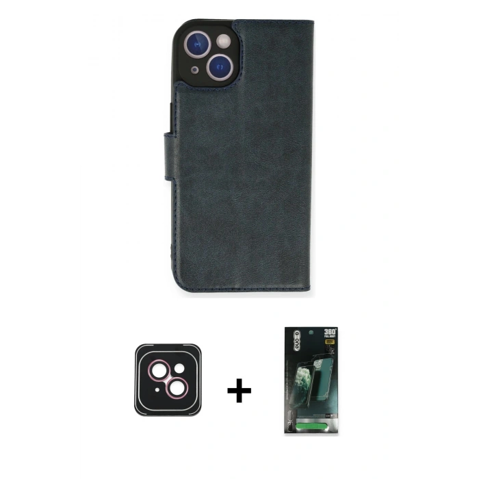 MARSİLYAN™- iPhone 14 Kılıf Siluet Işık Serisi - Şeffaf 360 Full Body Arka Koruyucu + PVD Metal Kamera Lens - PE