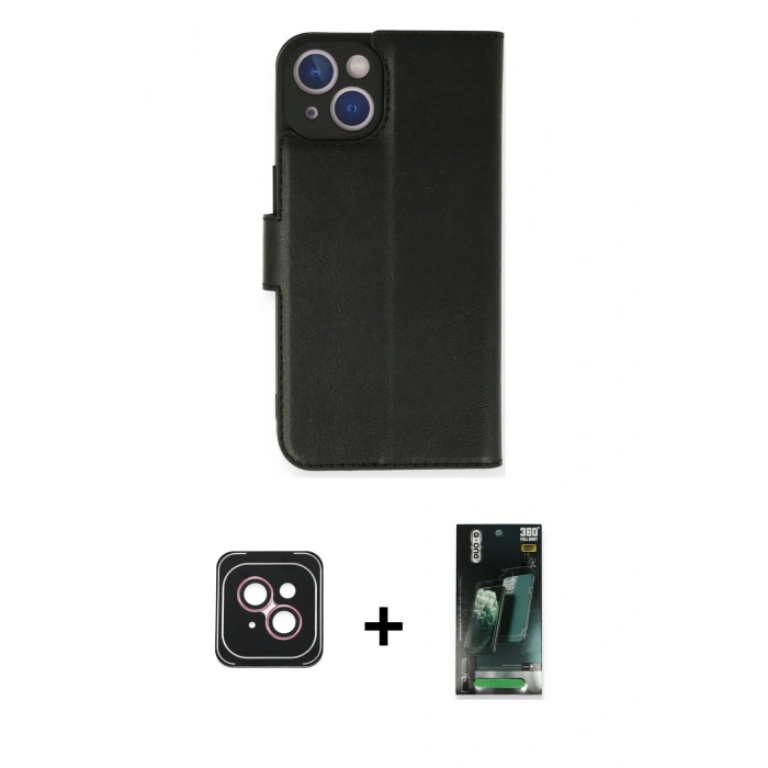 MARSİLYAN™- iPhone 14 Kılıf Siluet Işık Serisi - Şeffaf 360 Full Body Arka Koruyucu + PVD Metal Kamera Lens - PE