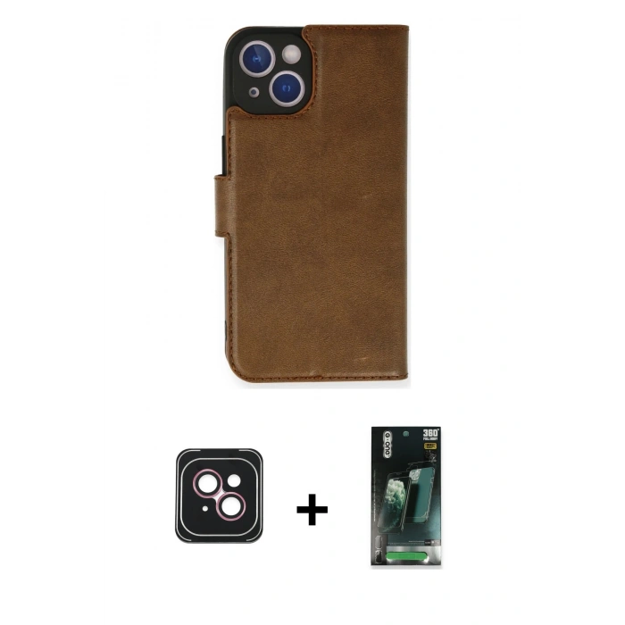 MARSİLYAN™- iPhone 14 Kılıf Siluet Işık Serisi - Şeffaf 360 Full Body Arka Koruyucu + PVD Metal Kamera Lens - PE