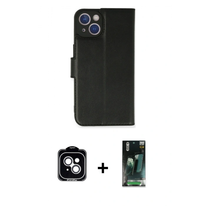 MARSİLYAN™- iPhone 14 Kılıf Siluet Işık Serisi - Şeffaf 360 Full Body Arka Koruyucu + PVD Metal Kamera Lens - GS