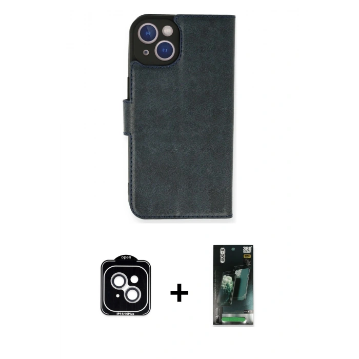 MARSİLYAN™- iPhone 14 Kılıf Siluet Işık Serisi - Şeffaf 360 Full Body Arka Koruyucu + PVD Metal Kamera Lens - GS