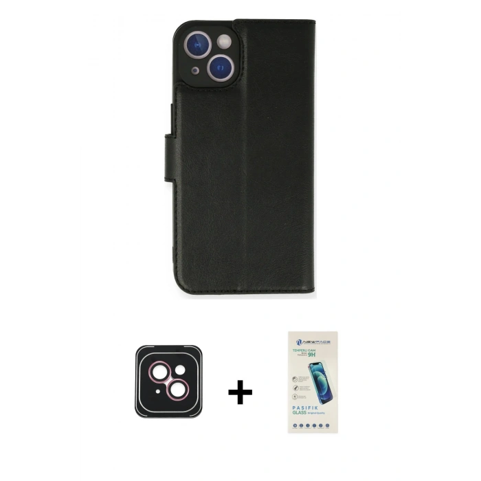 MARSİLYAN™- iPhone 14 Kılıf Siluet Işık Serisi - Şeffaf Pasifik Cam Ekran Koruyucu + PVD Metal Kamera Lens - PE