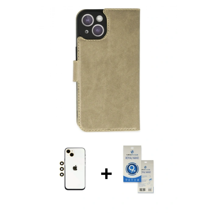 MARSİLYAN™- iPhone 14 Kılıf Siluet Işık Serisi - Şeffaf Royal Nano Ekran Koruyucu + Shine Kamera Lens - GD