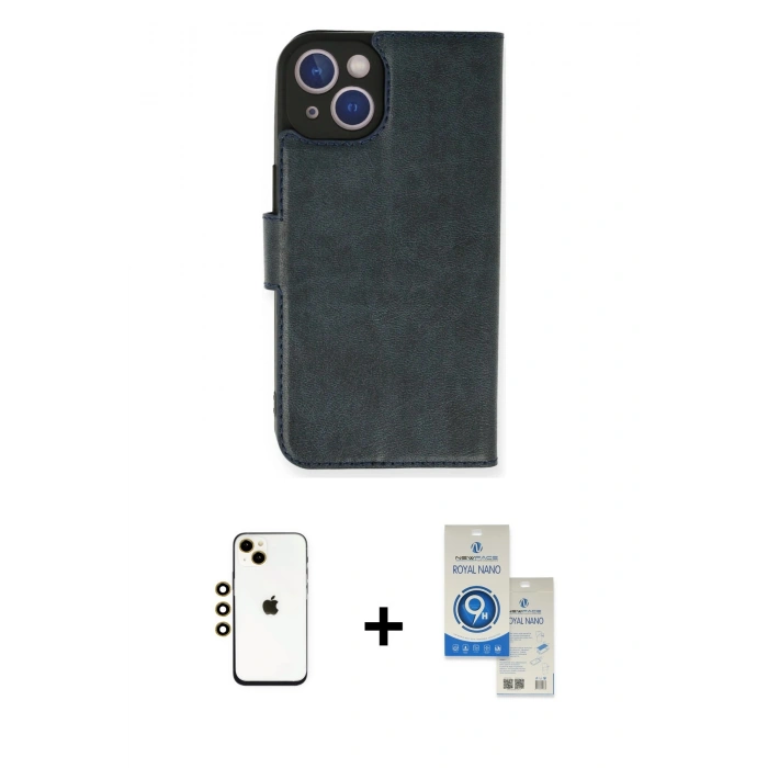 MARSİLYAN™- iPhone 14 Kılıf Siluet Işık Serisi - Şeffaf Royal Nano Ekran Koruyucu + Shine Kamera Lens - GD