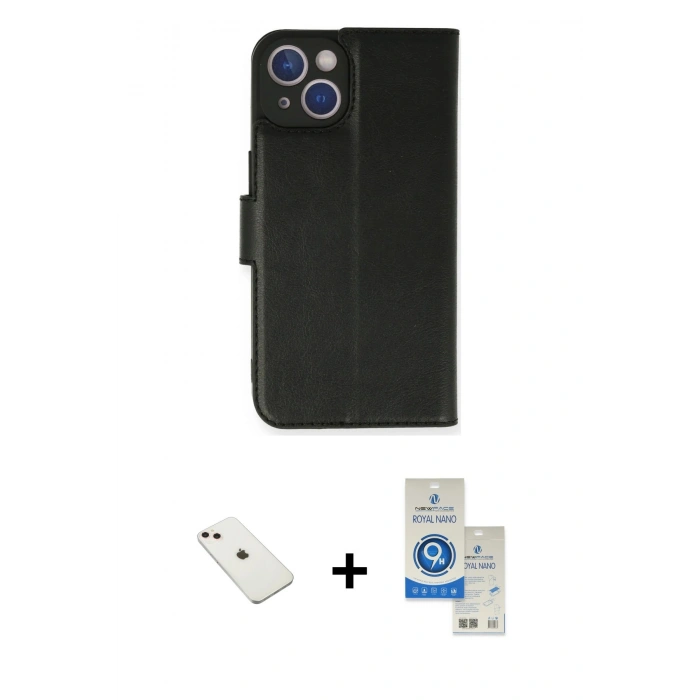 MARSİLYAN™- iPhone 14 Kılıf Siluet Işık Serisi - Şeffaf Royal Nano Ekran Koruyucu + Diamond Kamera Lens - PE