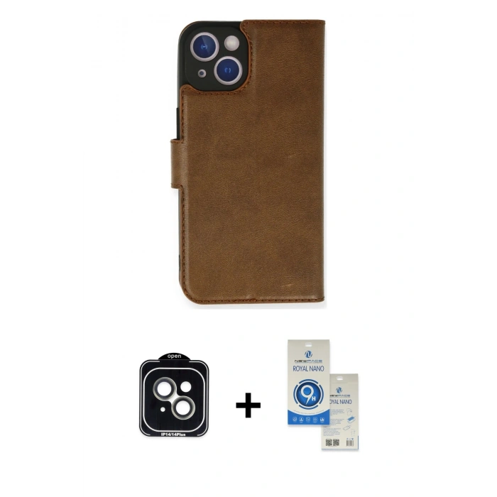 MARSİLYAN™- iPhone 14 Kılıf Siluet Işık Serisi - Şeffaf Royal Nano Ekran Koruyucu + PVD Metal Kamera Lens - YL