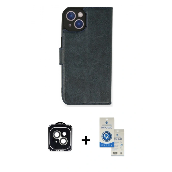 MARSİLYAN™- iPhone 14 Kılıf Siluet Işık Serisi - Şeffaf Royal Nano Ekran Koruyucu + PVD Metal Kamera Lens - YL