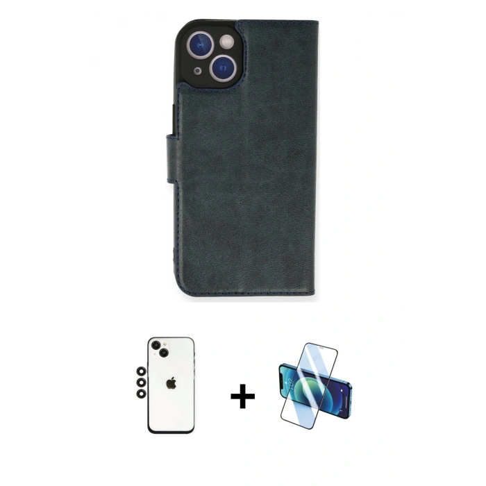 MARSİLYAN™- iPhone 14 Kılıf Siluet Işık Serisi - Siyah 3D Antistatik Cam Ekran Koruyucu + Shine Kamera Lens - SH