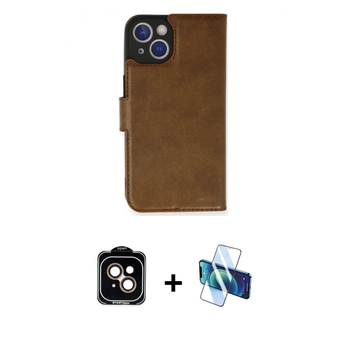 MARSİLYAN™- iPhone 14 Kılıf Siluet Işık Serisi - Siyah 3D Antistatik Cam Ekran Koruyucu + PVD Metal Kamera Lens - TU