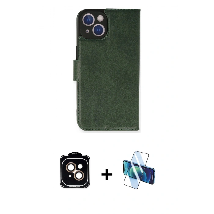 MARSİLYAN™- iPhone 14 Kılıf Siluet Işık Serisi - Siyah 3D Antistatik Cam Ekran Koruyucu + PVD Metal Kamera Lens - TU
