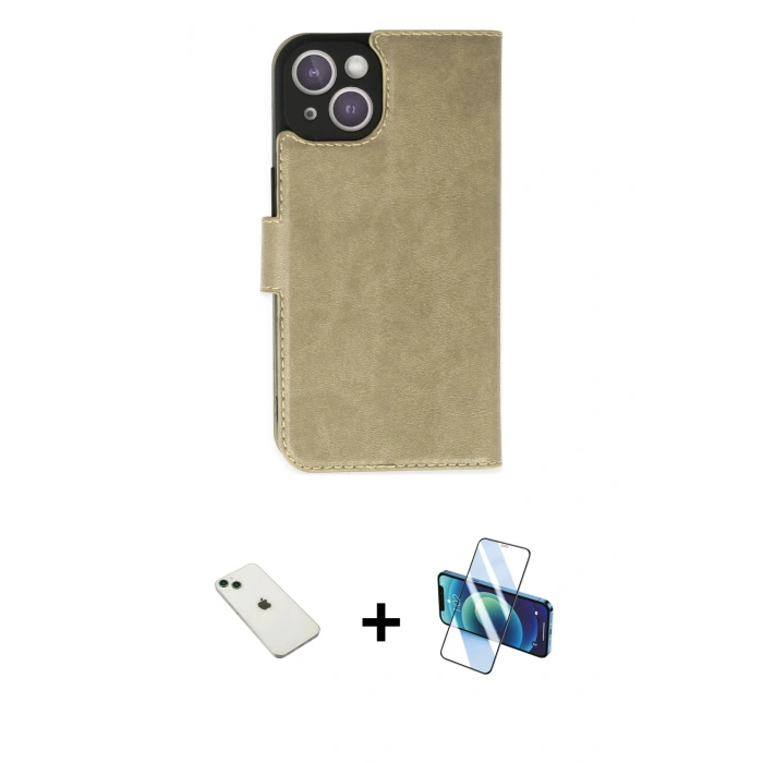 MARSİLYAN™- iPhone 14 Kılıf Siluet Işık Serisi - Siyah 3D Antistatik Cam Ekran Koruyucu + Diamond Kamera Lens - YL