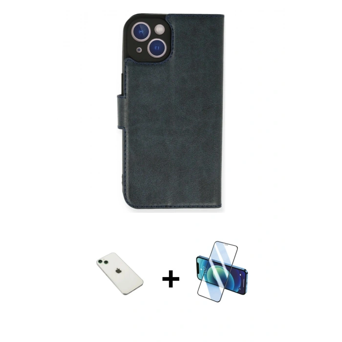 MARSİLYAN™- iPhone 14 Kılıf Siluet Işık Serisi - Siyah 3D Antistatik Cam Ekran Koruyucu + Diamond Kamera Lens - YL