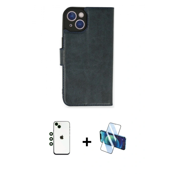 MARSİLYAN™- iPhone 14 Kılıf Siluet Işık Serisi - Siyah 3D Antistatik Cam Ekran Koruyucu + Shine Kamera Lens - YL