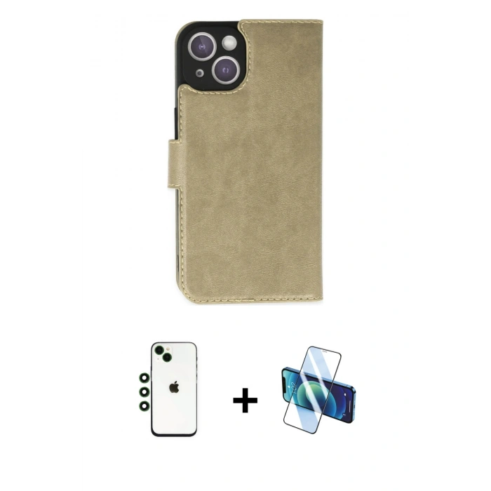 MARSİLYAN™- iPhone 14 Kılıf Siluet Işık Serisi - Siyah 3D Antistatik Cam Ekran Koruyucu + Shine Kamera Lens - YL