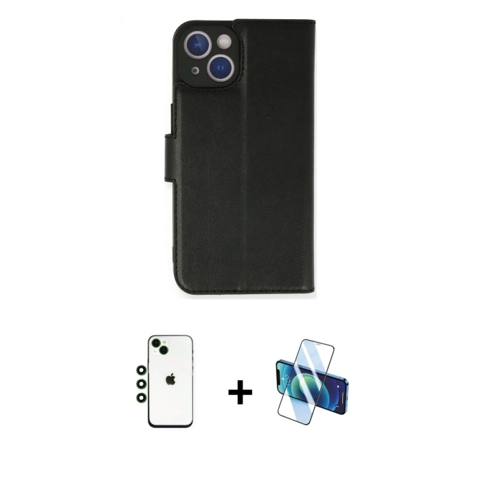MARSİLYAN™- iPhone 14 Kılıf Siluet Işık Serisi - Siyah 3D Antistatik Cam Ekran Koruyucu + Shine Kamera Lens - YL