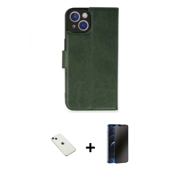 MARSİLYAN™- iPhone 14 Kılıf Siluet Işık Serisi - Siyah 3D Antistatik Hayalet Cam Ekran Koruyucu + Diamond Kamera Lens - YL