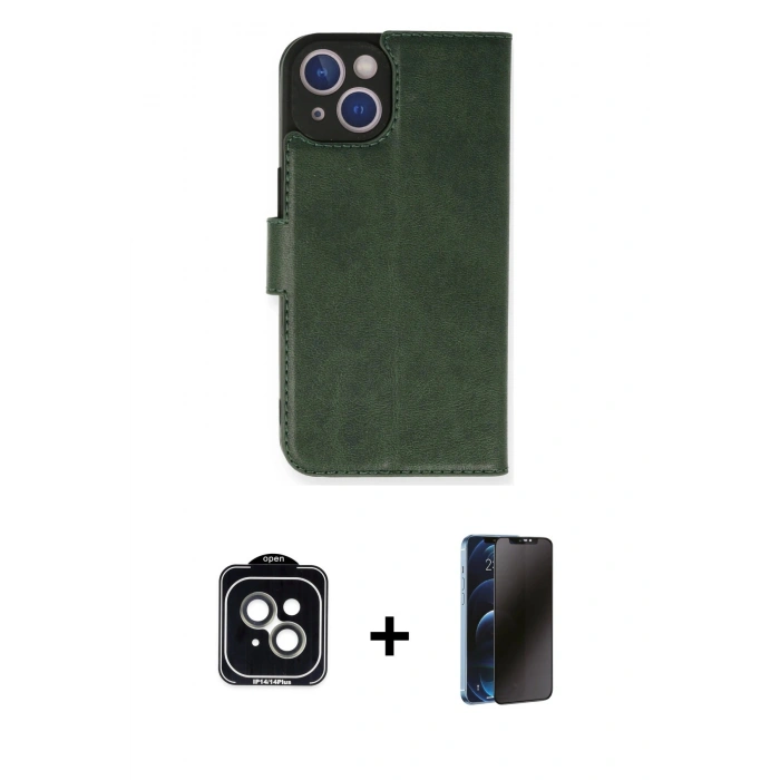 MARSİLYAN™- iPhone 14 Kılıf Siluet Işık Serisi - Siyah 3D Antistatik Hayalet Cam Ekran Koruyucu + PVD Metal Kamera Lens - YL