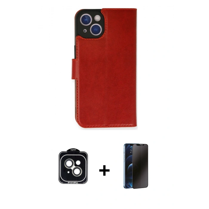 MARSİLYAN™- iPhone 14 Kılıf Siluet Işık Serisi - Siyah 3D Antistatik Hayalet Cam Ekran Koruyucu + PVD Metal Kamera Lens - YL