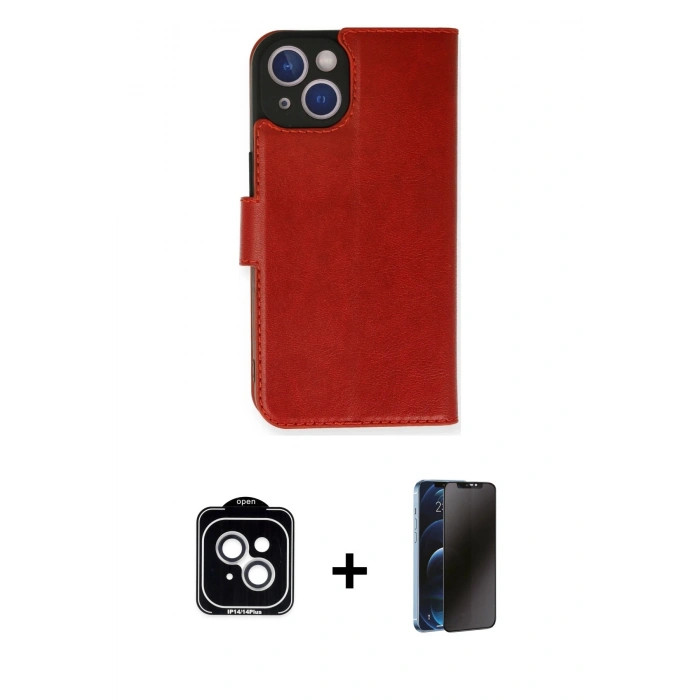 MARSİLYAN™- iPhone 14 Kılıf Siluet Işık Serisi - Siyah 3D Antistatik Hayalet Cam Ekran Koruyucu + PVD Metal Kamera Lens - GS