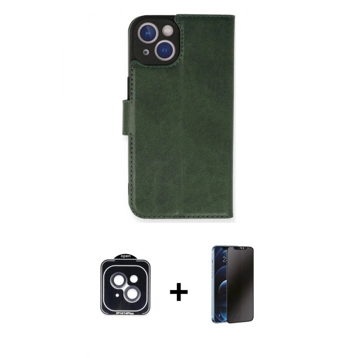 MARSİLYAN™- iPhone 14 Kılıf Siluet Işık Serisi - Siyah 3D Antistatik Hayalet Cam Ekran Koruyucu + PVD Metal Kamera Lens - SH