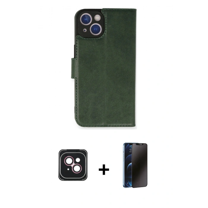 MARSİLYAN™- iPhone 14 Kılıf Siluet Işık Serisi - Siyah 3D Antistatik Hayalet Cam Ekran Koruyucu + PVD Metal Kamera Lens - PE