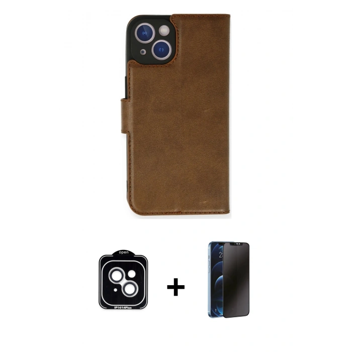 MARSİLYAN™- iPhone 14 Kılıf Siluet Işık Serisi - Siyah 3D Antistatik Hayalet Cam Ekran Koruyucu + PVD Metal Kamera Lens - GS